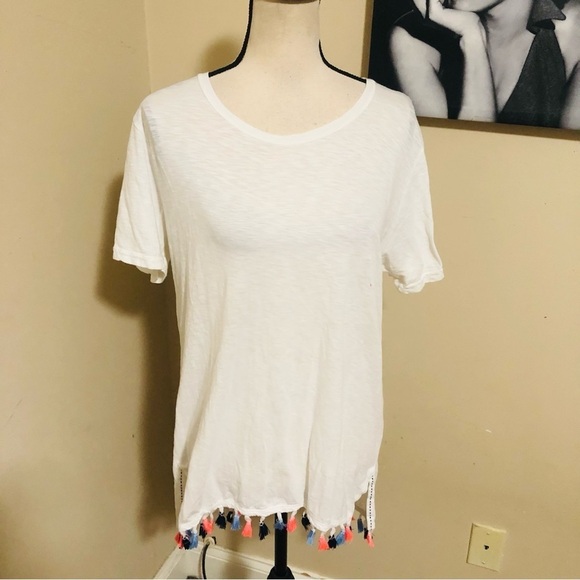 Michael Stars OSFM White Rainbow Tassel Tee - Picture 1 of 7